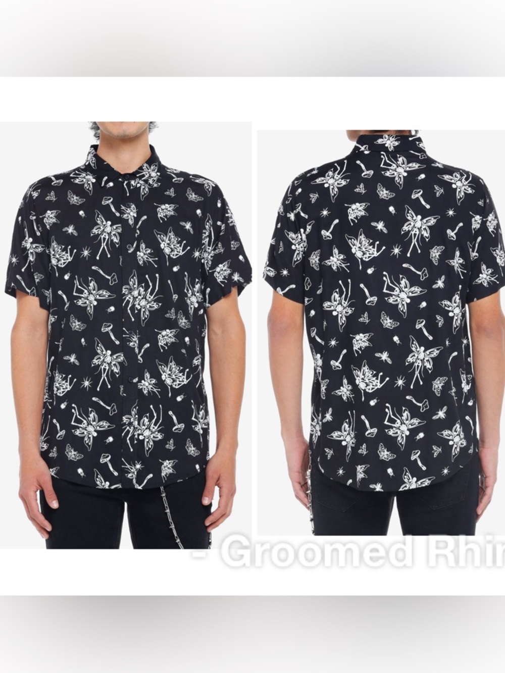 Hot Topic Skeleton Fairies Short Sleeve Button Up Size 2XL